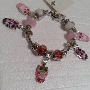 #12-7" Bracelet-Owls-Glass Beads .925